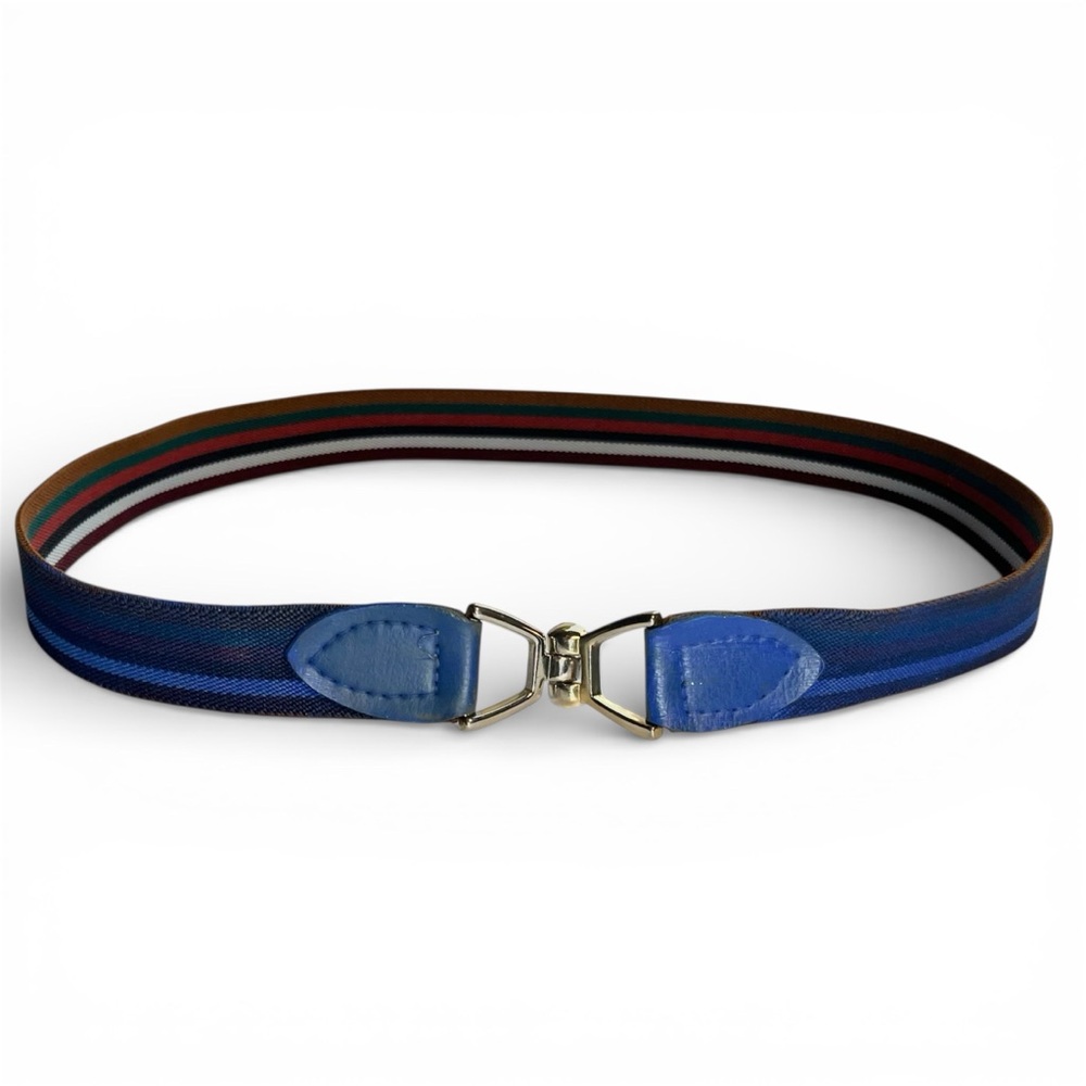 Reversible Vintage Striped Belt Metal Buckle Thin Stretch Elastic Preppy